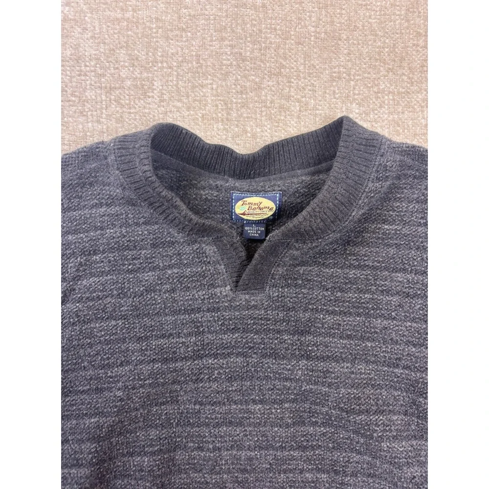 Tommy Bahama Mens Large Gray Cotton Textured Knit Split Neck Sweater